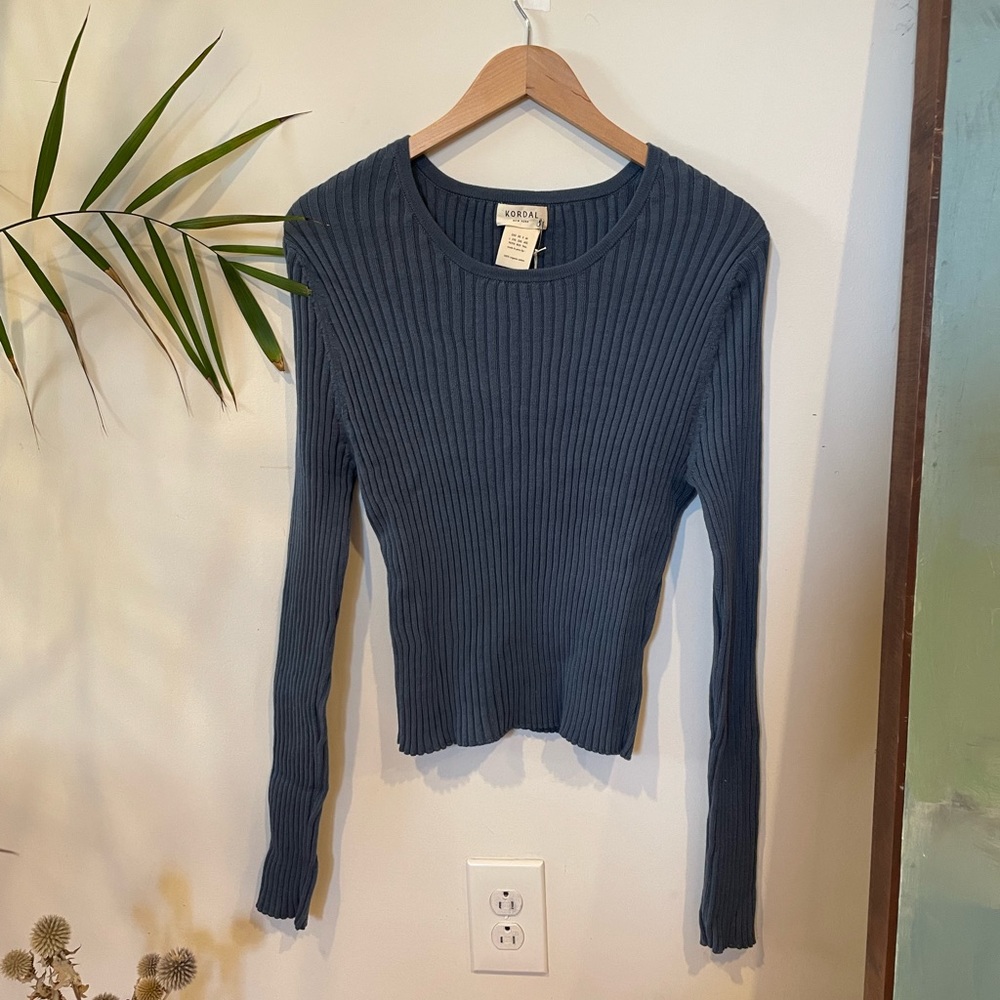 Kordal blue grey long sleeve rib knit sweater NWT